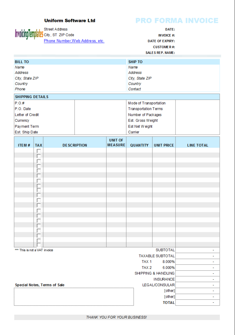 Blank Construction Estimate Form Proforma invoicing form