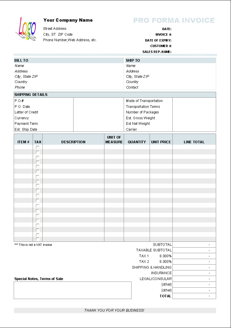 Free Proforma Invoice Template - Uniform Invoice Software