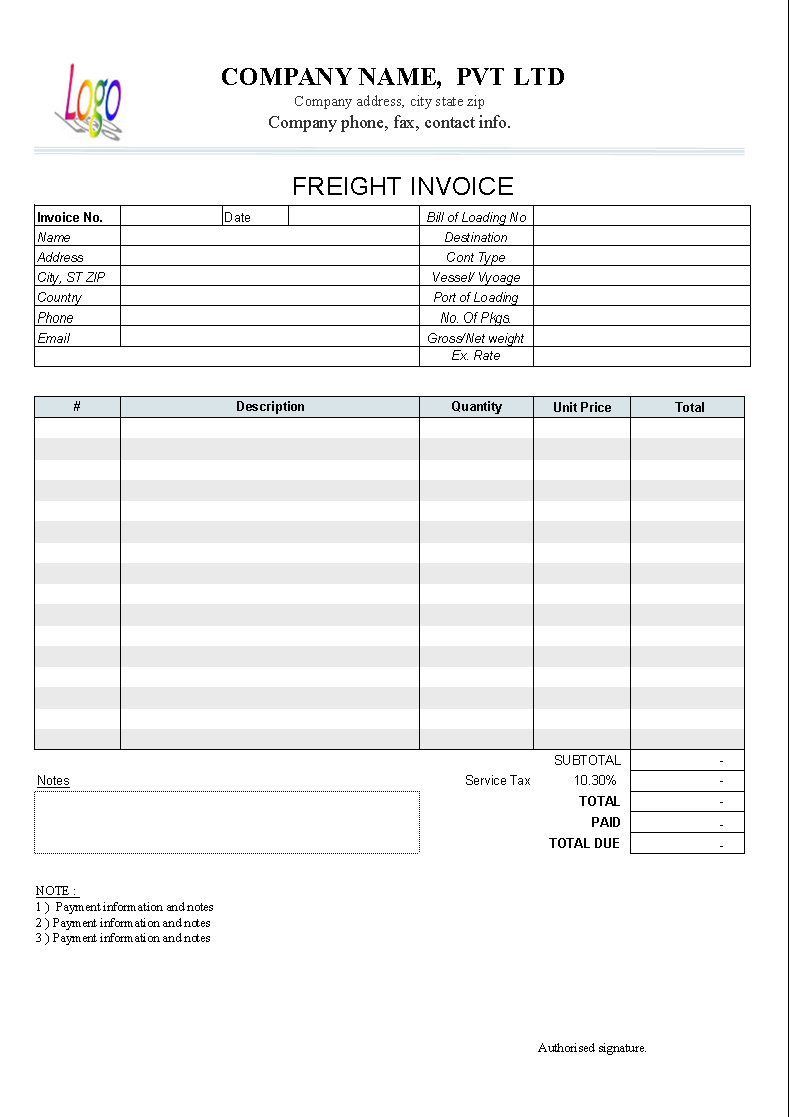 Freight Invoice Template - Uniform Invoice Software