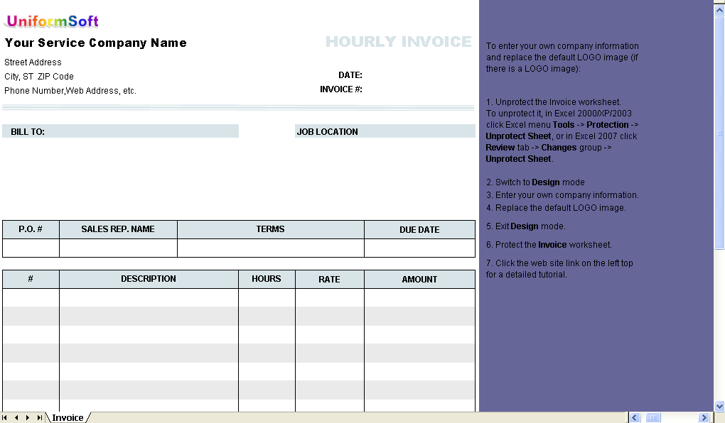 Hourly Invoice Form screenshot
