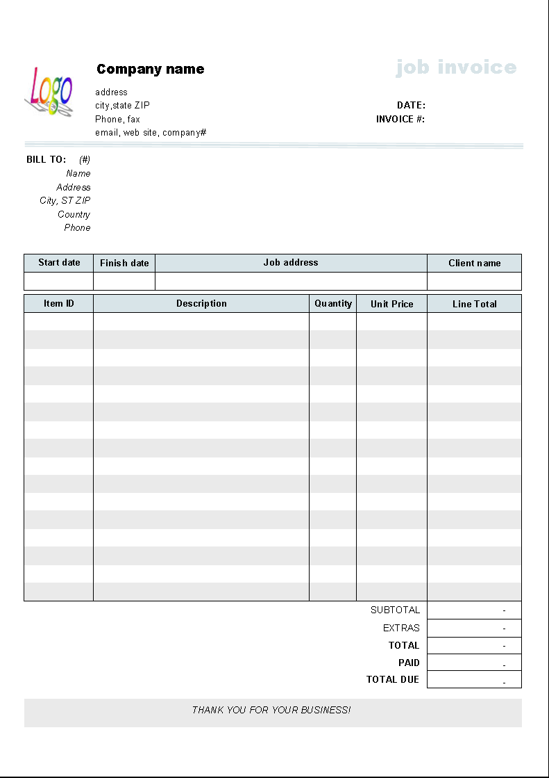 Job Service Invoice Template 1.10 full