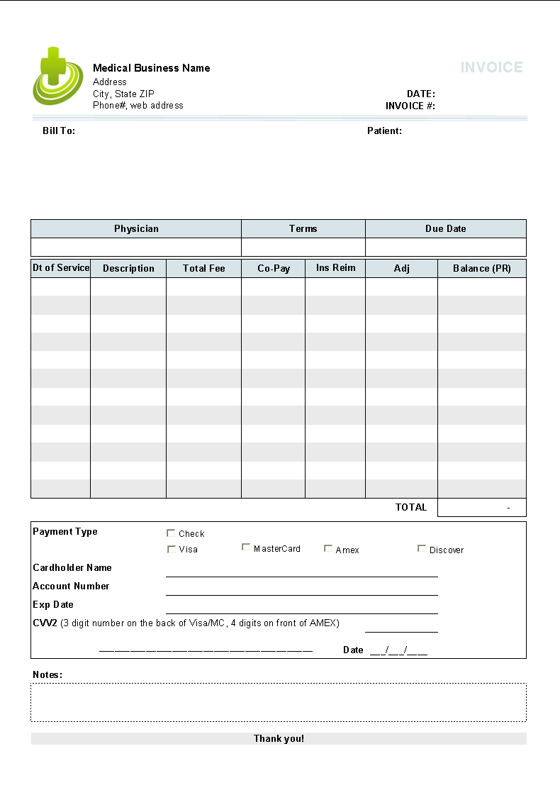 Windows 7 Medical Invoice Template 1.10 full