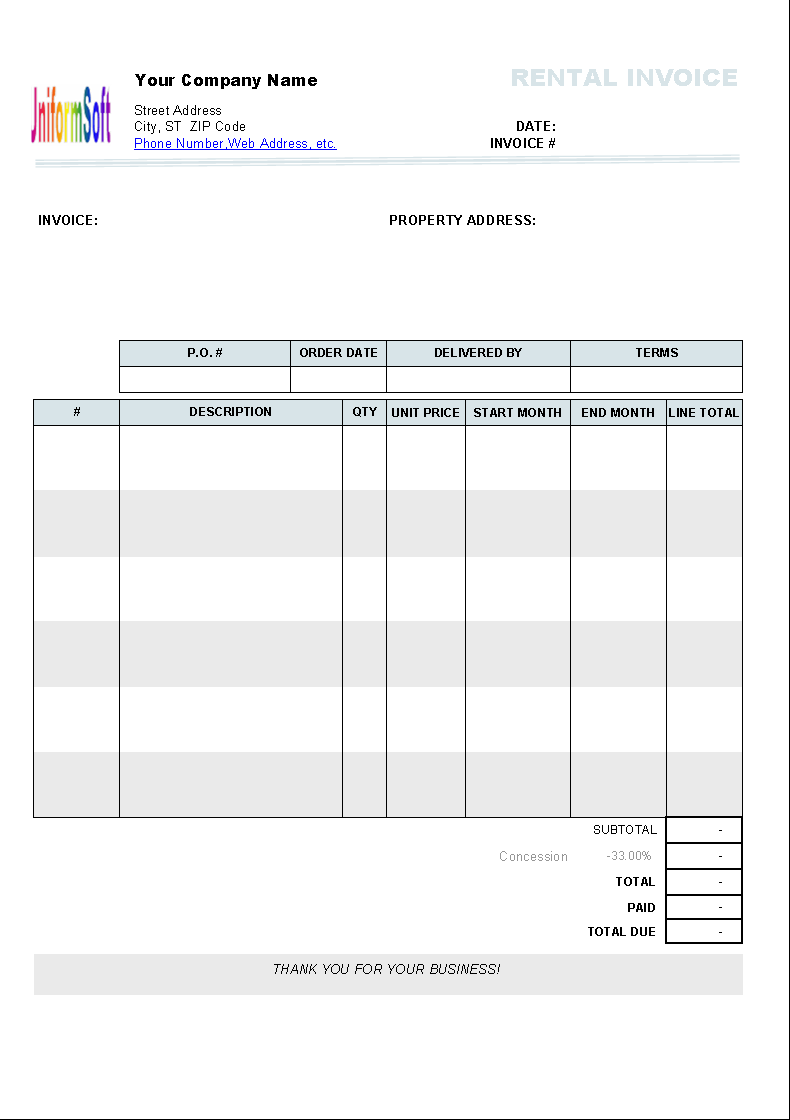 Windows 7 Rental Invoice Template 1.10 full