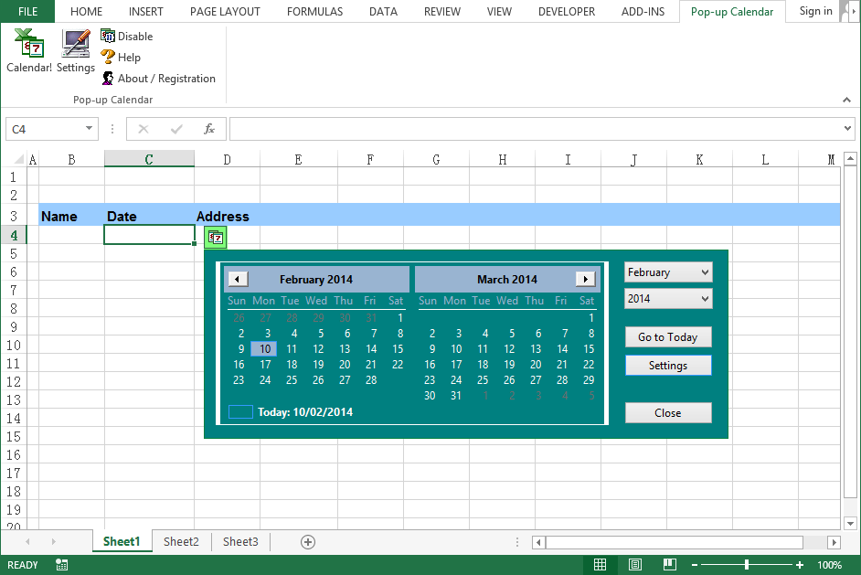 Pop-up Excel Calendar / Excel Date Picke screenshot