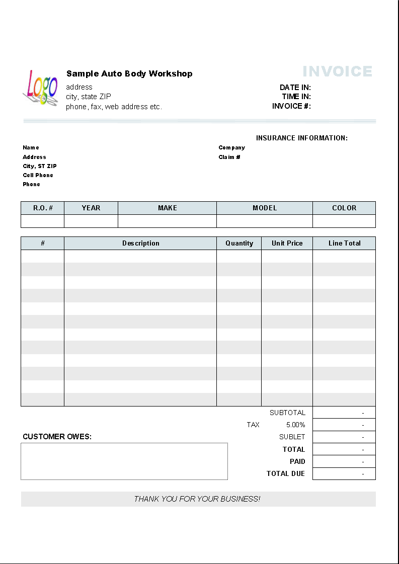 Automotive Repair Invoice Template - Uniform Invoice Software