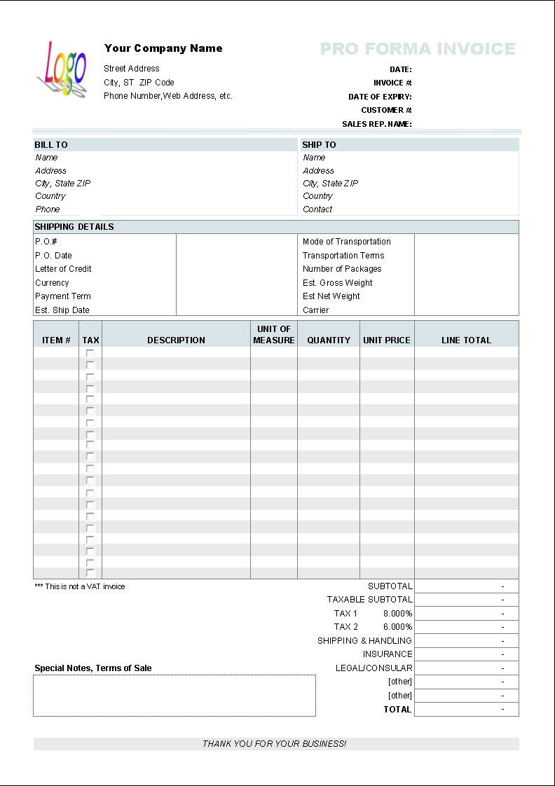 Free Proforma Invoice Template Invoice Manager for Excel