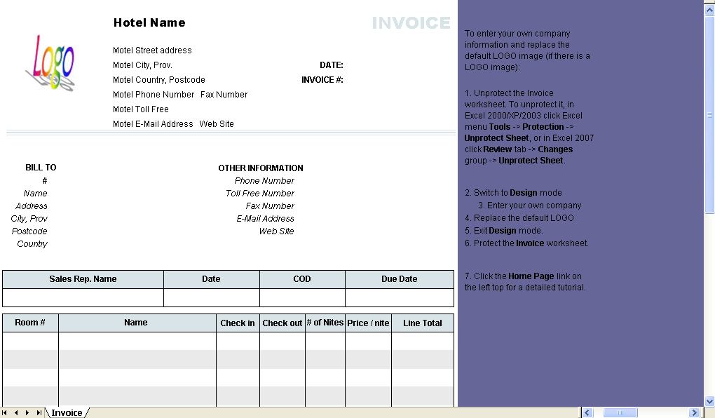 Hotel Invoice Template Invoice Manager For Excel