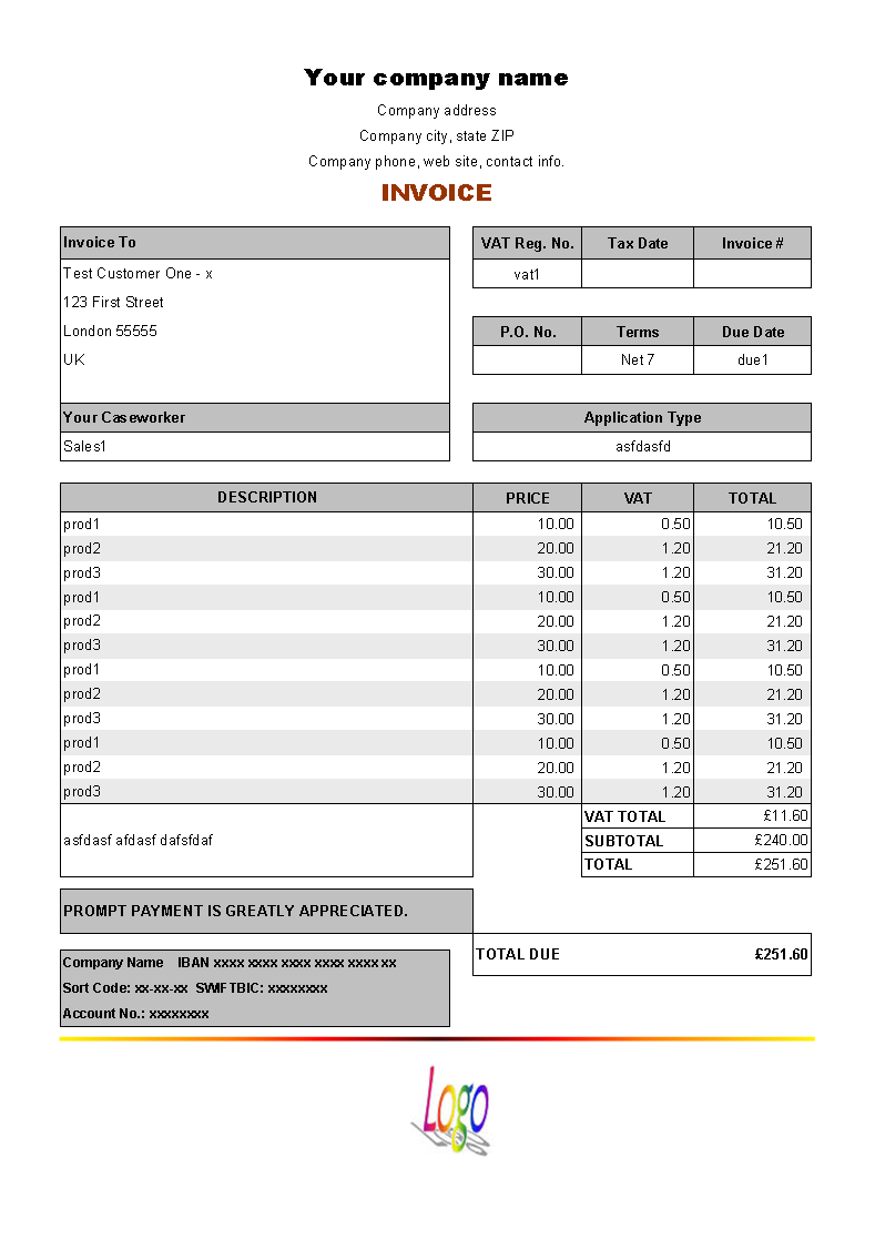 Vat Service Invoice Form Invoice Manager For Excel